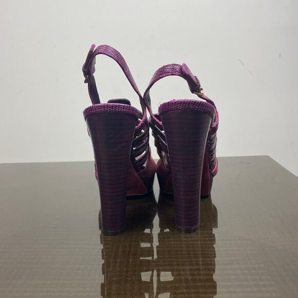 Tory Burch Burgundy Suede Slingback Block Platform Heels Women's 9.5M - Picture 5 of 11